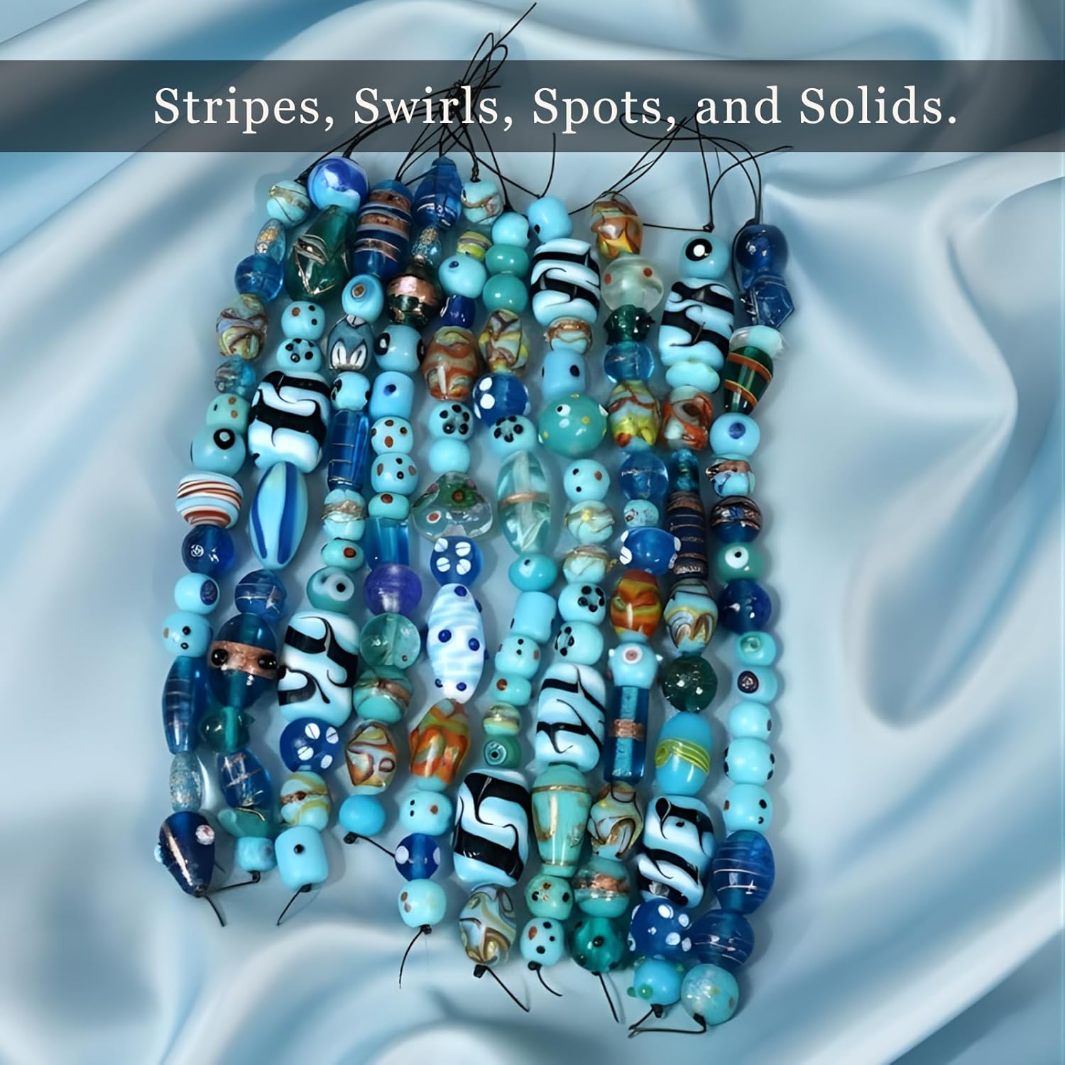 Handcrafted Turquoise Lampwork Glass Beads | Multi Shape Fancy Assorted Beads | Available in 50 Strands | Artistic Glass Bead Set for Jewelry Making & DIY Crafts.