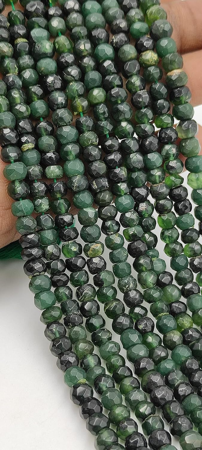 Hanumat Gems Lot of 10 Strands Beautiful Natural Green Serpentine Faceted Rondelle Shape Gemstone Beads,Serpentine Rondelle Beads,Serpentine Faceted Beads,5.00-6.00 MM Beads,13 Inches Strabnd