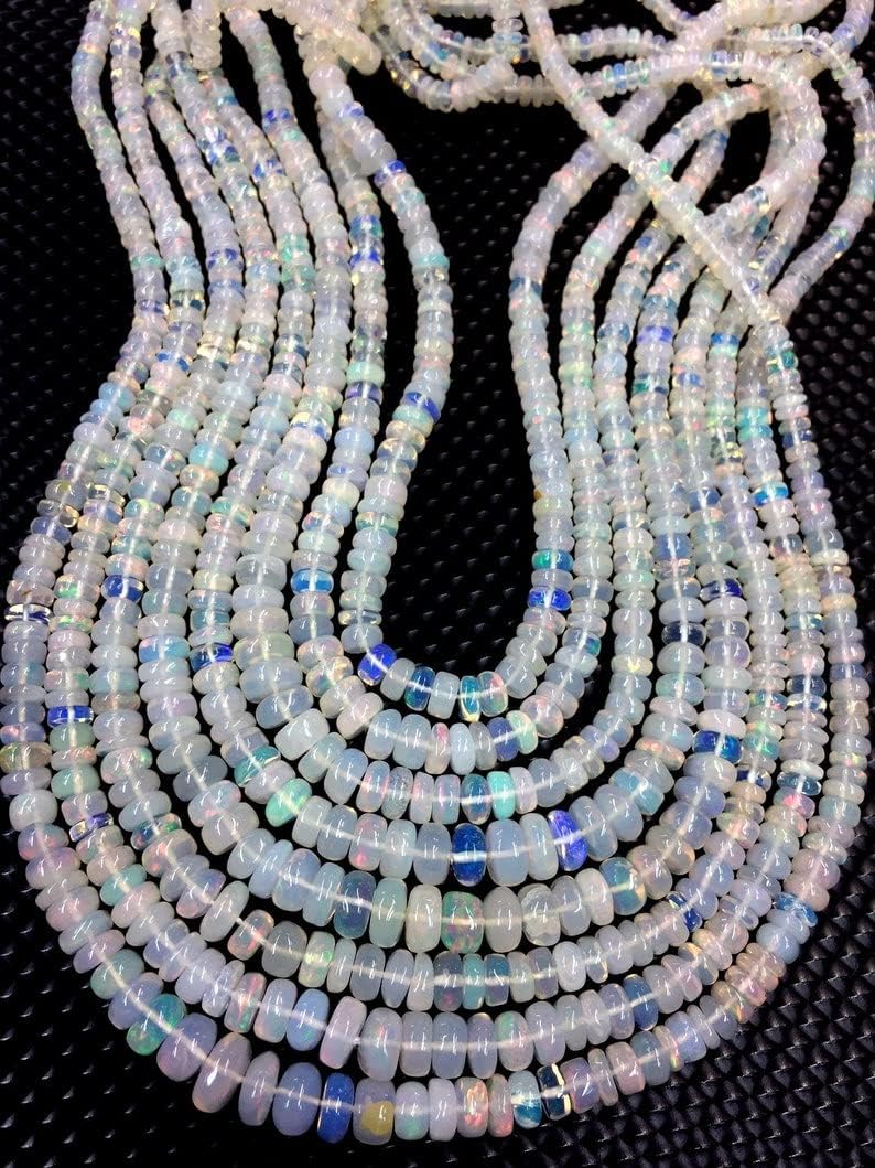 13 inch Strand of Natural gem Ethiopian Opal, 4-5mm rondelle Smooth Beads for DIY Jewelry Making. | Beads_03851