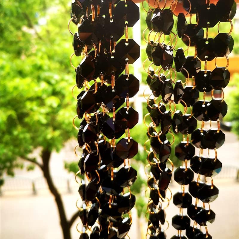 Hanging Crystals Prisms 10m/lot Black Color K9 Crystal Octagon Beads Garland Strands Crystal Chandelier Parts DIY Curtain Wedding Decoration Hangings Crystals for Decoration