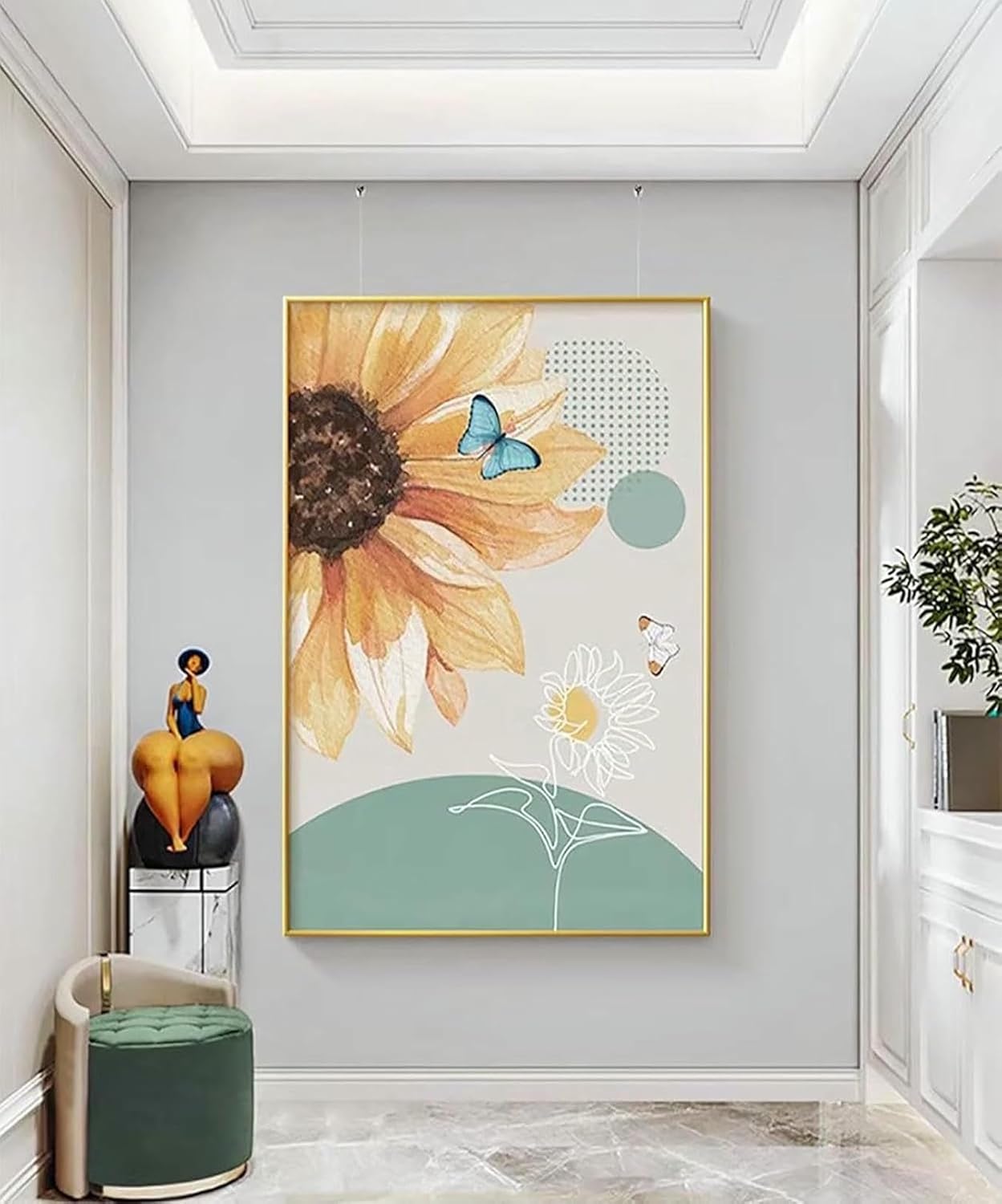 Picture Rail Hanging System 10 Pcs Art Gallery Track Hanging Wall/Ceiling, Picture Rail Molding Hangers with Invisible Cord, Home Exhibit Painting Display Chain Silver Hold(Clear Wire-1m(39.4in)