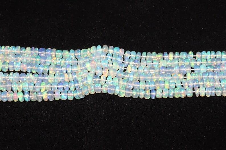 Ethiopian Opal Smooth Rondelle Bead 4-6 mm Opal Plain Beads Fire Opal Beads Flashy Opal Bead for Making Jwelery
