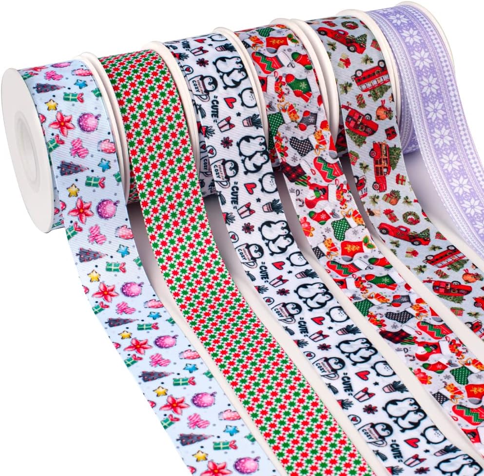 50 Yards Merry Christmas Gifts Design Printed Grosgrain,Satin Ribbon Hair Accessories - (Color: 2107037; Size: 75 Mm Grosgrain)