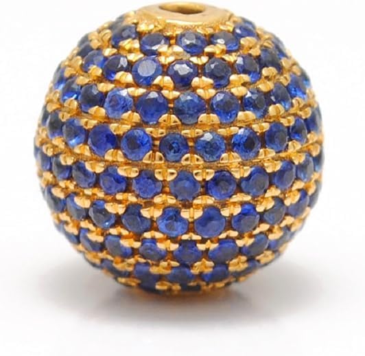 Kanika Creations 8mm 14K Solid Yellow Gold Pavé Spacer Bead with Natural Blue Sapphire – Round Gold Finding for Jewelry – Gift for Her