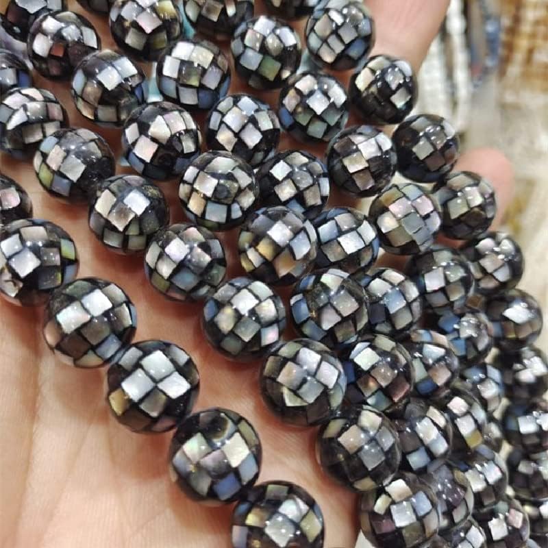 Davitu 28pcs Nature seawater Shell Beads Round Ball Shape Size 14mm Faceted Shape for Luxury Jewelry Designs DIY findings - (Color: Grey ED)