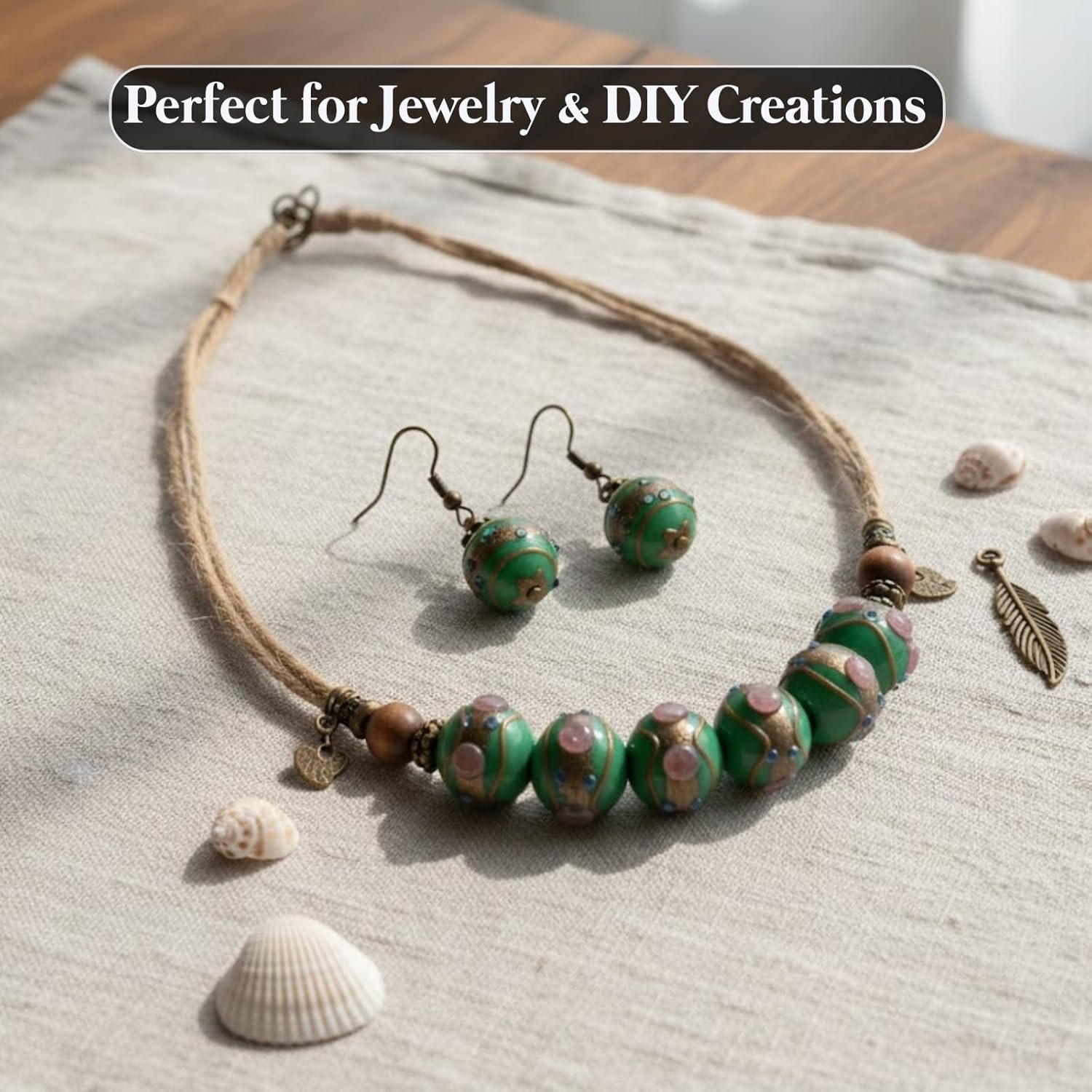 Handcrafted Green & Golden Dual Tone Lampwork Glass Beads | 16mm Round Loose Beads | Available in 10 Strands | Artistic Beads for Jewelry Making, DIY Crafts & Decoration