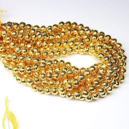 8 Strand Lot Gold Pyrite Faceted Round Ball Gemstone Loose Beads Strand 12 Inch Long 7mm Code-HIGH-2031