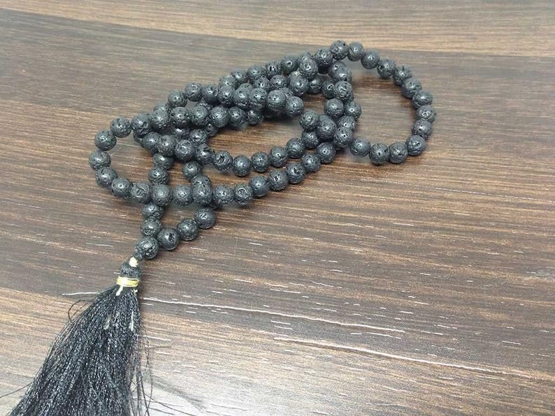 Natural Lava 6mm 108 Mala Beads, Spiritual, Meditation Beads, Reiki, Japa Mala, Buddhist Prayer Beads, Yoga Bracelet, healing beads LKMALA-RRGU-293
