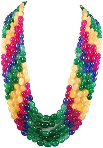 5 Strand Necklace 4x6-9x11 MM Smooth sapphite Quartz Beads Multi Sapphire Oval Beaded Necklace 17 INCH