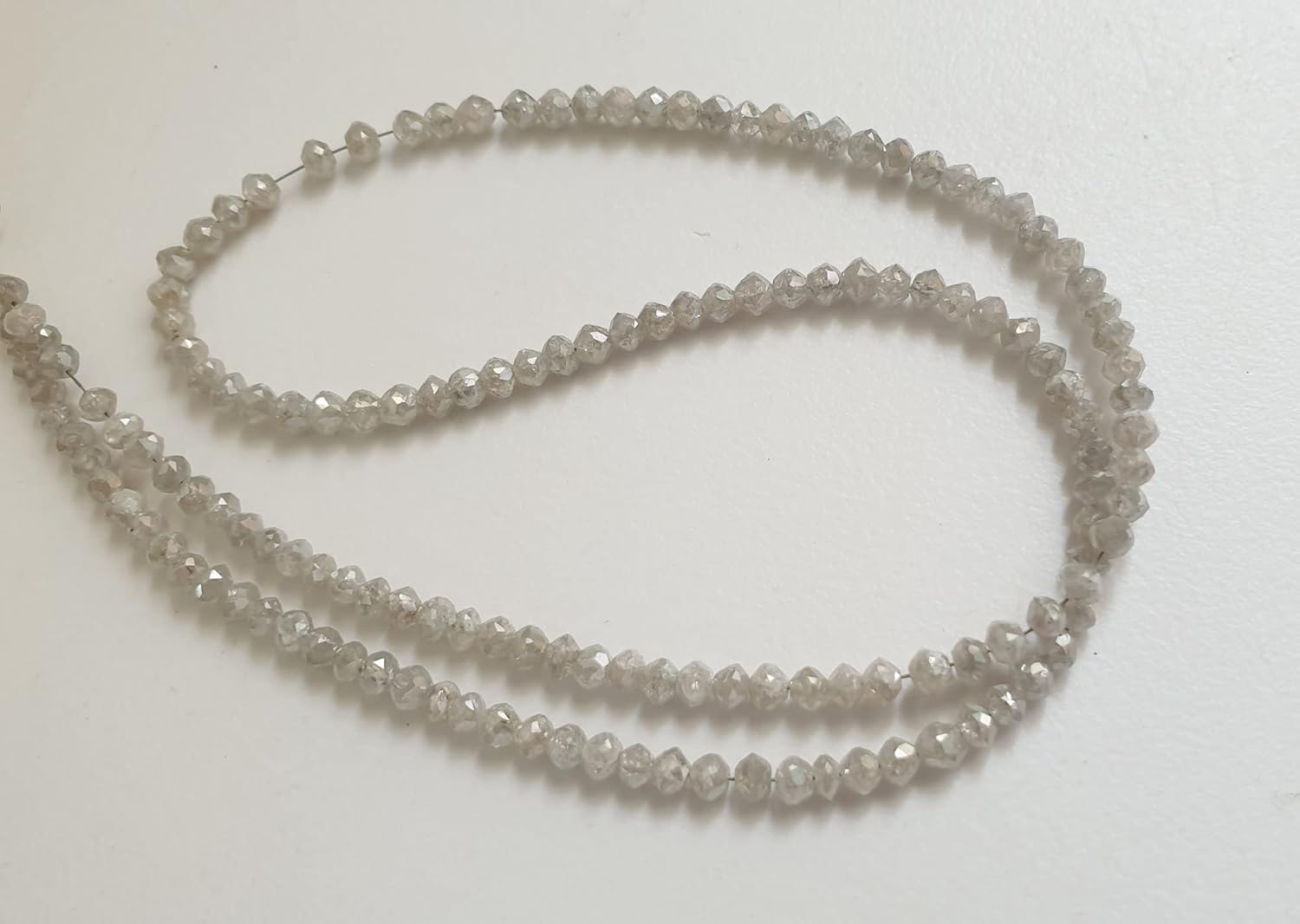 3-3.5mm Gray White Diamond Rondelle Beads, Faceted Gray White Drilled Diamond Beads, Diamond for Jewelry (2IN To 8IN Options) - PPD745, 3-3.5 MM Approx.