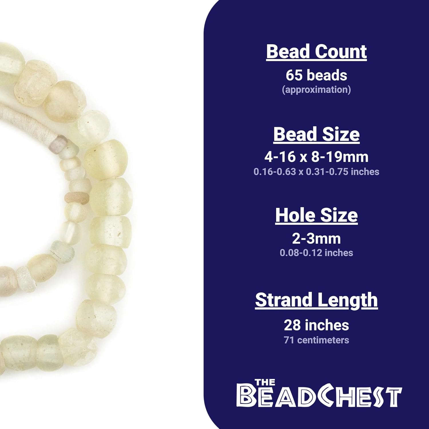 The Bead Chest Antique Transparent Dutch Dogon Trade Beads 14mm Nigeria African Clear Round Glass Large Hole 28 Inch Strand Handmade