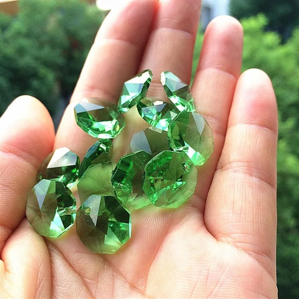 Hanging Crystals Prisms 500pcs 14mm Green Octagon K9 Crystal Beads in 1Hole for Chandeliers Accessories Parts Hangings Crystals for Decoration
