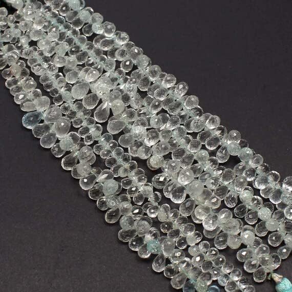 7 inch Strand of Natural Aquamarine 4-6-6-8mm Drop Faceted briolette Beads for DIY Jewelry Making. |BRIO_00562