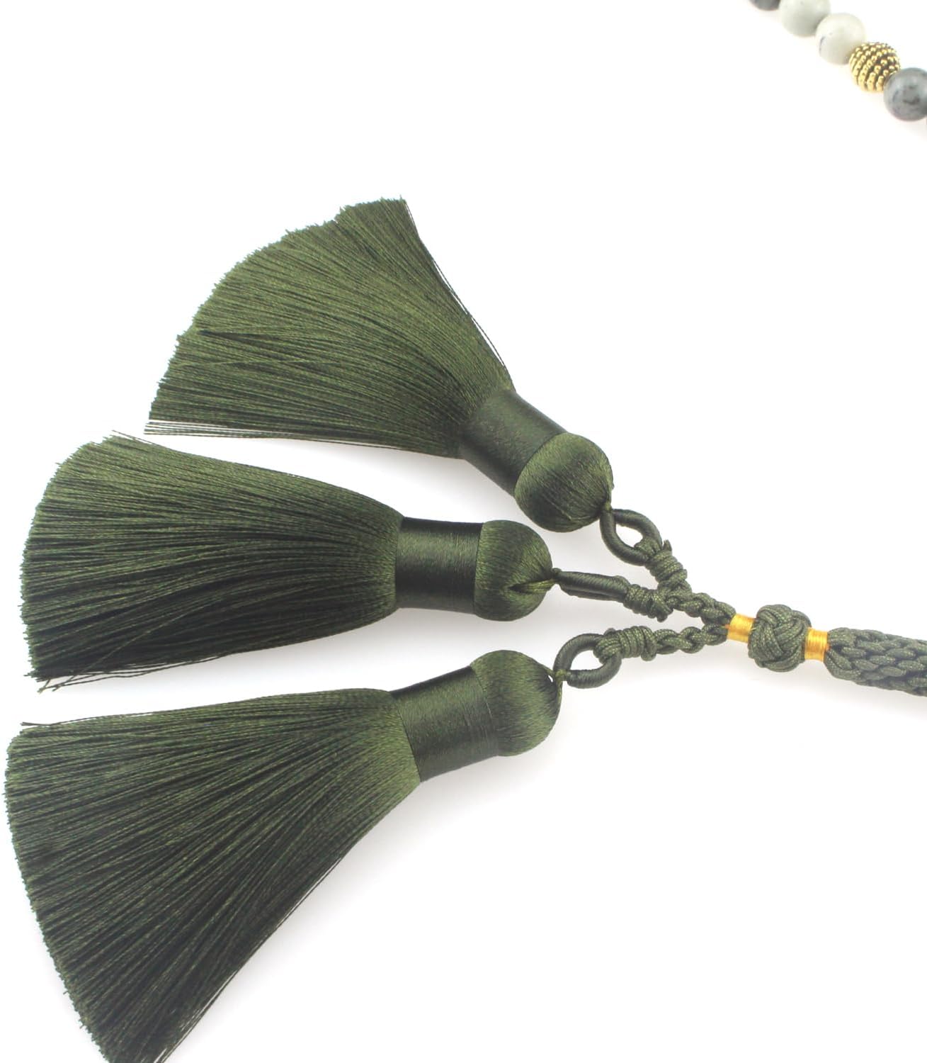 Muslims Islamic Dhikr Tasbeeh 99 Tasbih Prayer Beads, Light Green Jade Stone Beads with Tassel