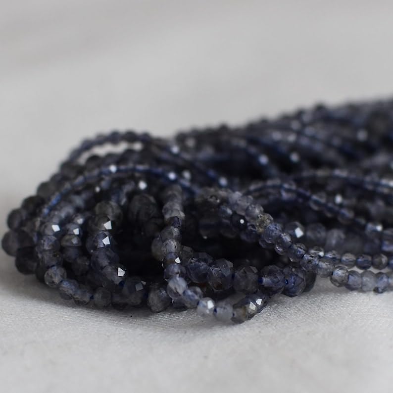 13 inch Strand of Natural gem Iolite Semi, 4x3mm rondelle Faceted Beads for DIY Jewelry Making. | Beads_04921