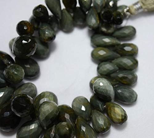 Cat's Eye Faceted Tear Drops Beads, Green Cat's Eye Faceted Drops Gemstone, 6x10mm - 13x16mm Approx 8 Inch Strand Code-HIGH-24309
