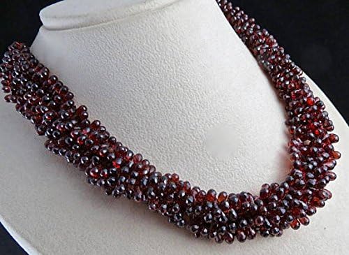 5 Line Natural GARNET TEARDROPS Briolette BEADS Necklace 20 INCHES 6.5MM