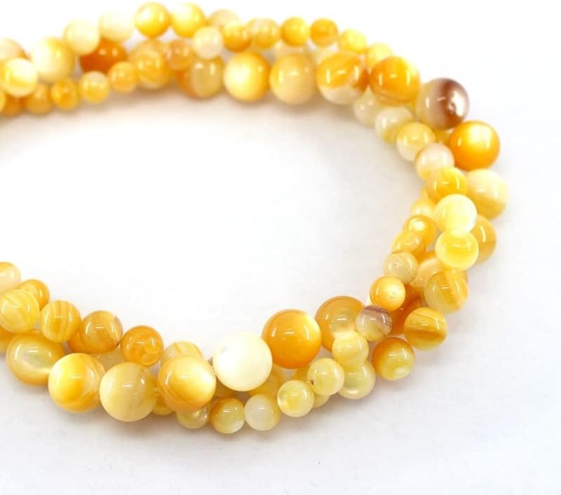 Davitu Natural Mother of Pearl Yellow Shell 4/6/8/10/12Mm 15Inch Round Loose Beads for Jewelry Making Bracelets Necklace - (Item Diameter: 12mm)