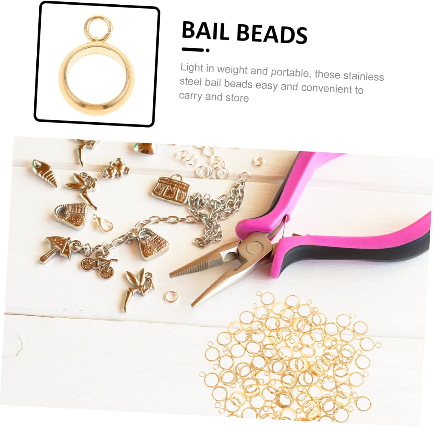 500pcs Stainless Steel Bail Beads Hanger Links for Jewelry Making DIY Accessories