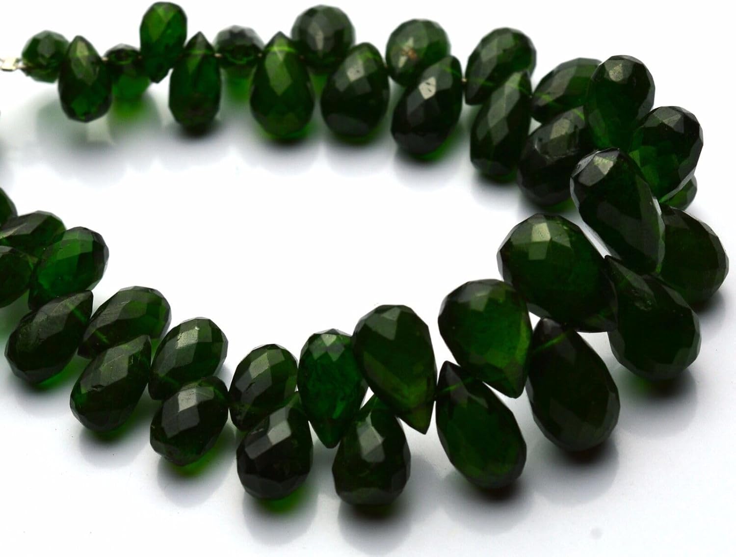 8 inch Strand of Natural Chrome Diopside 4x6-7x11mm Teardrop Faceted briolette Beads for DIY Jewelry Making. |BRIO_02171