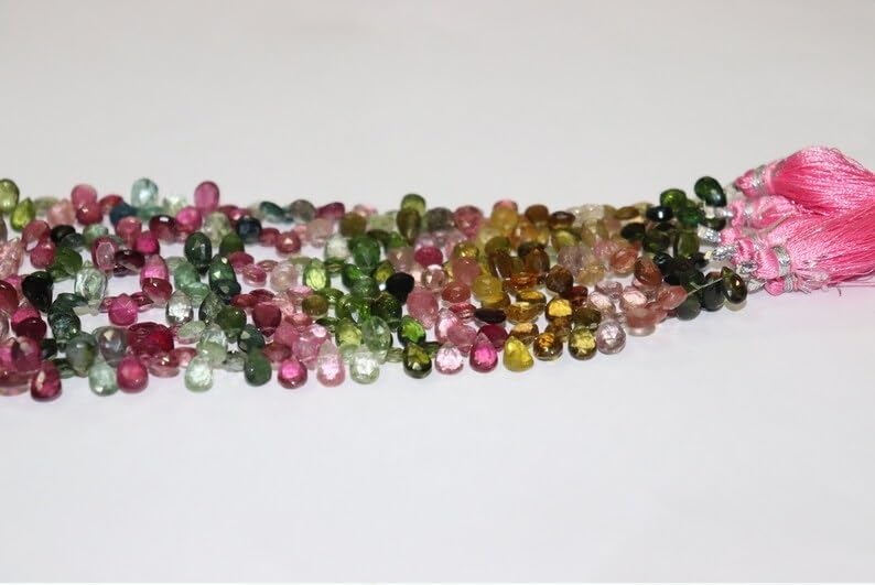Multi Tourmaline Faceted Pear Shape Beads 5 * 7 mm Briolette Tourmaline Briolette 5 * 7mm Tourmaline Side Cut Pear Beads for Making Jwelery