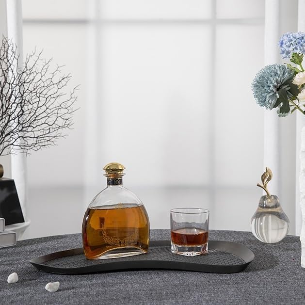 Tray Decor Simple Modern Metal Geometric Black Leather Tray Tray Living Room Sample Ornaments Storage Tray Food Tray(Medium)