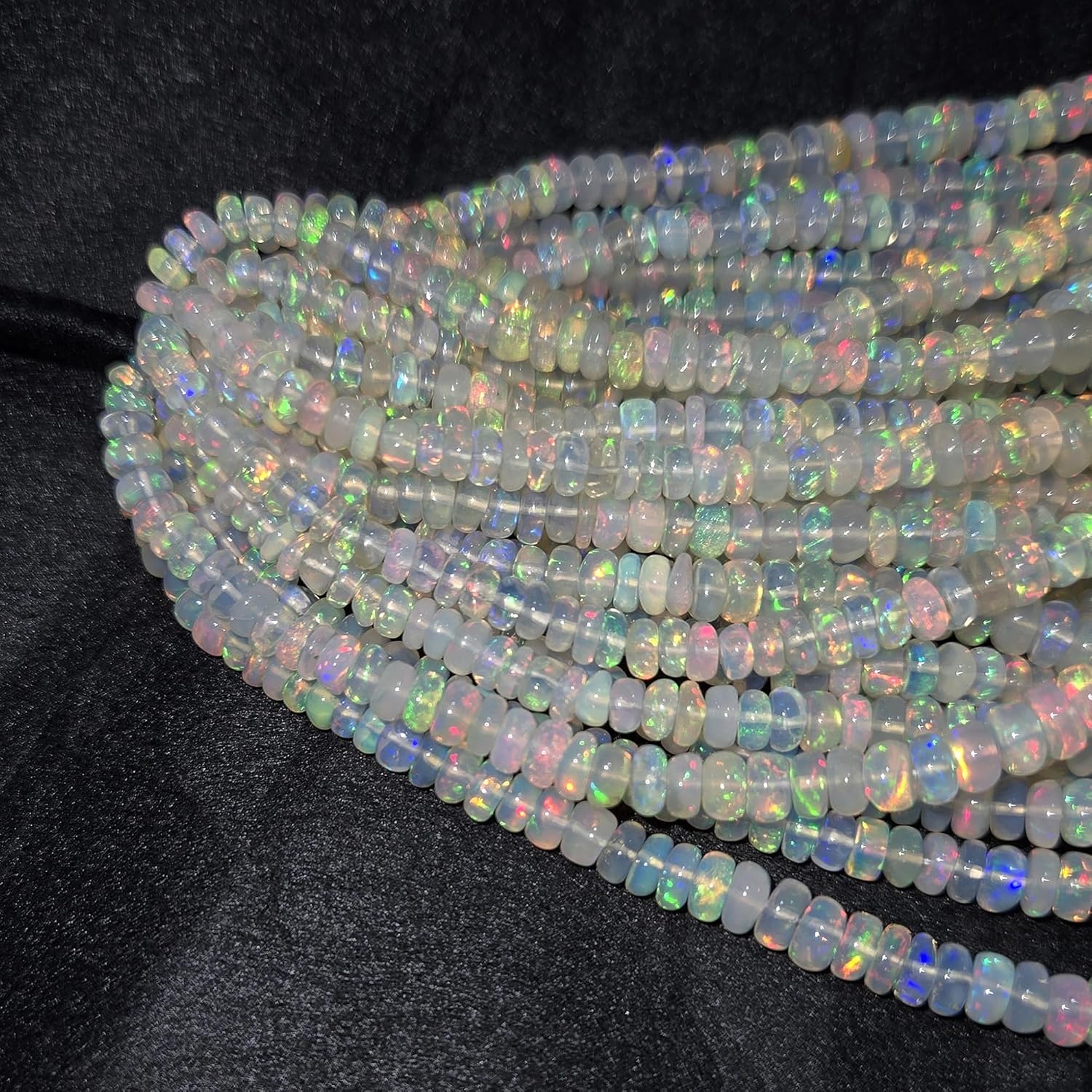 AAA++ Ethiopian Opal Rondelle Beads 3.5-5mm, Natural Rainbow Fire Welo Opal, Flashy Plain Gemstone Beads Strand, Wholesale Jewelry Making, Libra Zodiac Birthstone (10 Strand)