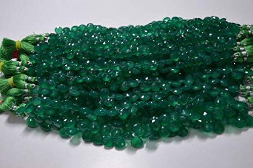 3 Strands 8-9mm Vivid Top Emerald Green 8 Inch Long Strand-Superfinest -Green Onyx Faceted Heart Shape Briolette Beads Code-HIGH-59717