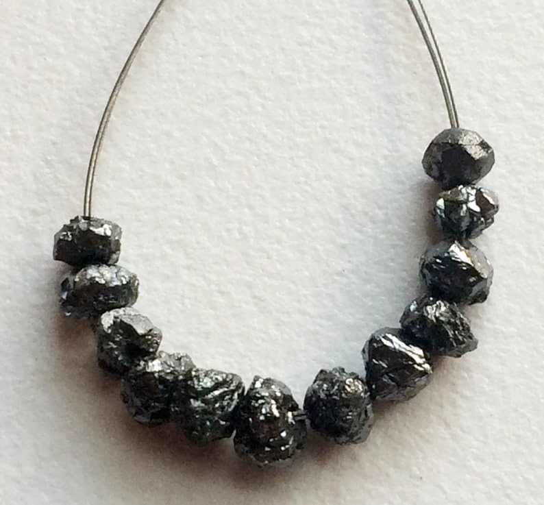 4-5mm Black Rough Diamond Beads, 0.5mm Hole Drilled Black Diamond, Loose Diamond, Conflict Free Black Diamonds For Jewelry (5Pcs To 20Pcs), 4-5 MM