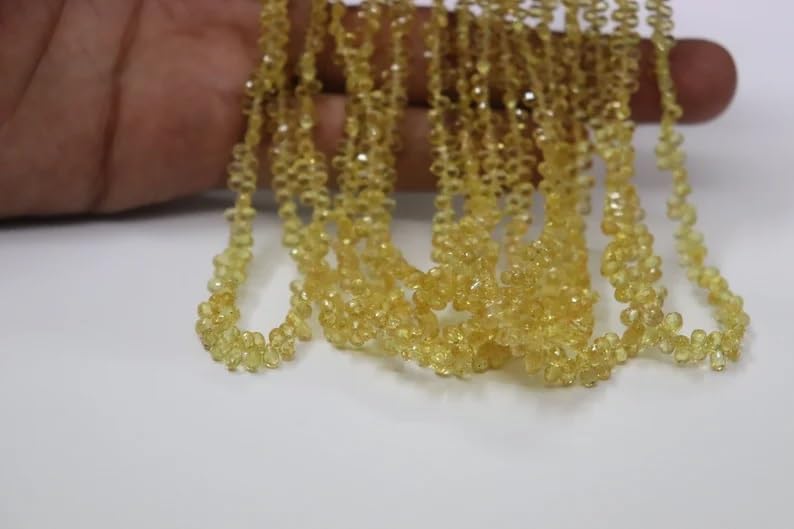 AAA+ Quality Yellow Sapphire Faceted Drops Shape 2x4mm Beads Strand for Jewelry Making Natural Yellow Sapphire Side Cut Drop Minimalist Beads
