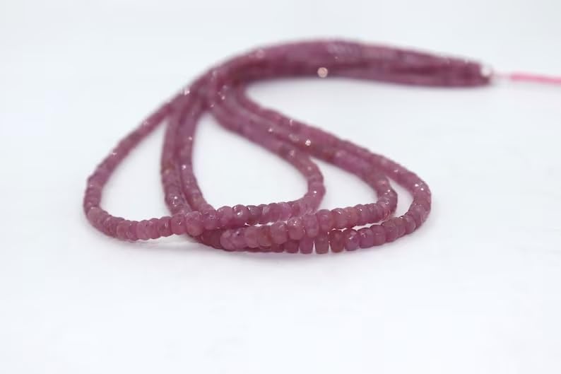 Natural Pink Sapphire Faceted Rondelle Beads 3-5mm TPink Sapphire Beads for Jewelry Making Handmade Gift Purple Sapphire Beads