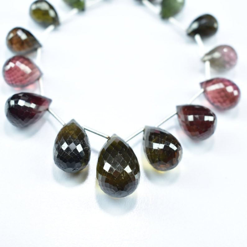 Natural Multi Tourmaline Teardrop Faceted Beads 9X13.5-13X20.5mm 8 inch Long String Jewelry Making Gemstone Beads for Necklace Bracelet