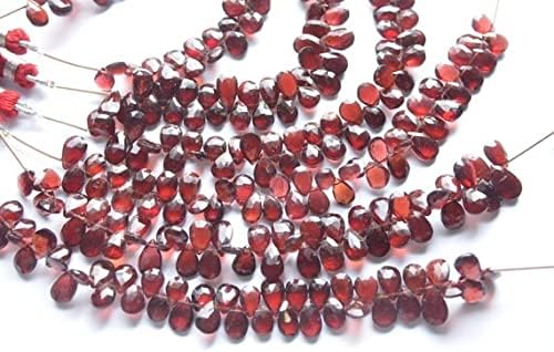 5 Strands AAA 6 Inch 6x9-7x12mm Natural Mozambique Red Garnet Faceted Pear Shape Briolette Beads Strand
