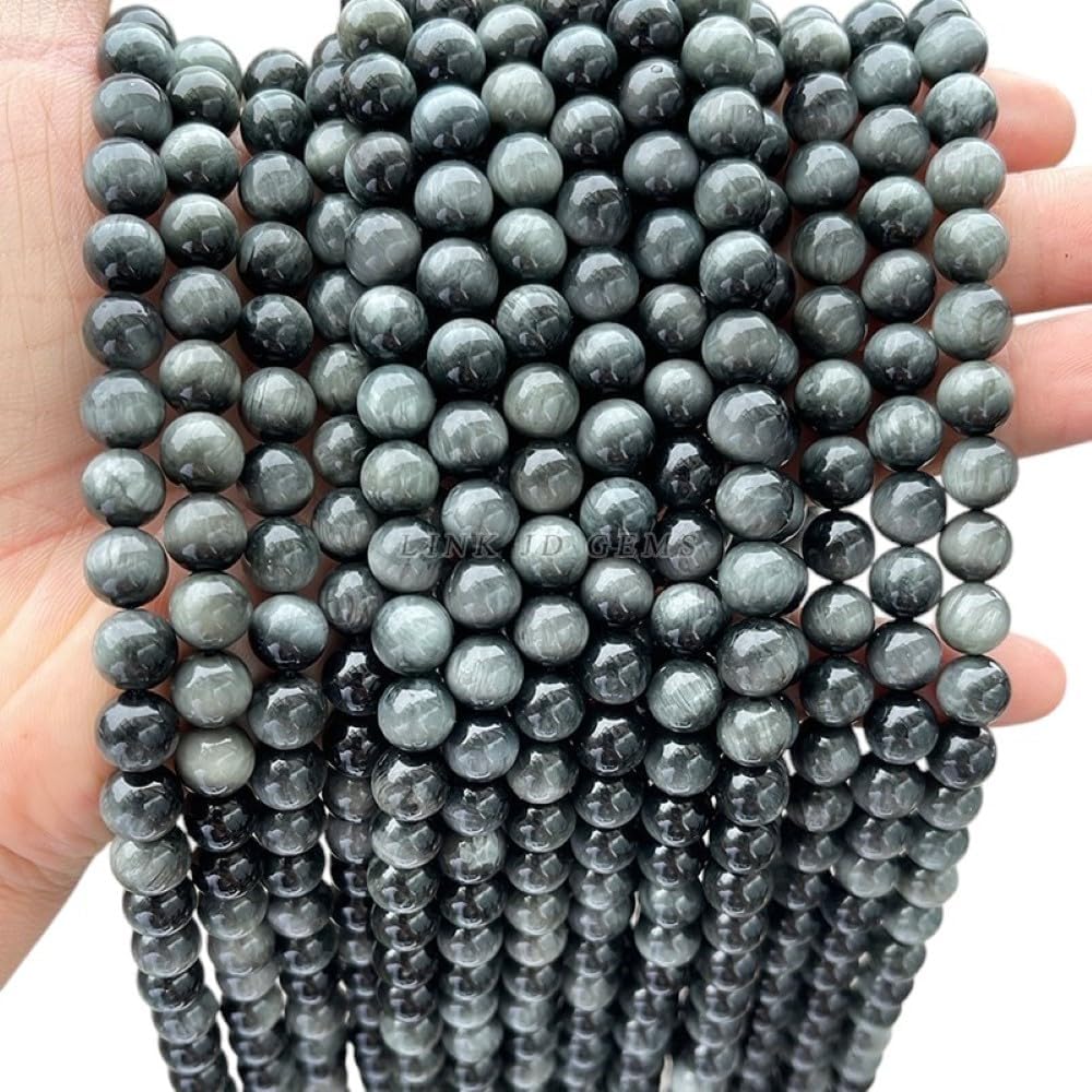 Natural Eagle Eye Stone Beads - Round Loose Spacer Beads for Jewelry Making - 6mm to 12mm - DIY Necklace, Bracelet Supplies - (Color: 5 A Eagle Eye/Size: 12mm Approx. 31Pcs)