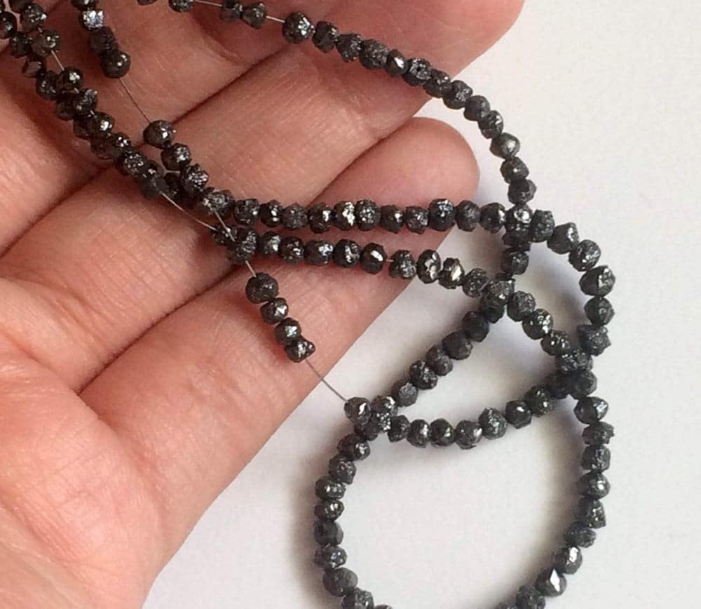 2-3mm Black Diamonds, Black Diamond Rondelles, Diamond Beads, Black Diamond Rondelle For Jewelry, Black Diamond Rondelle Beads (4IN To 16IN), 2-3 MM