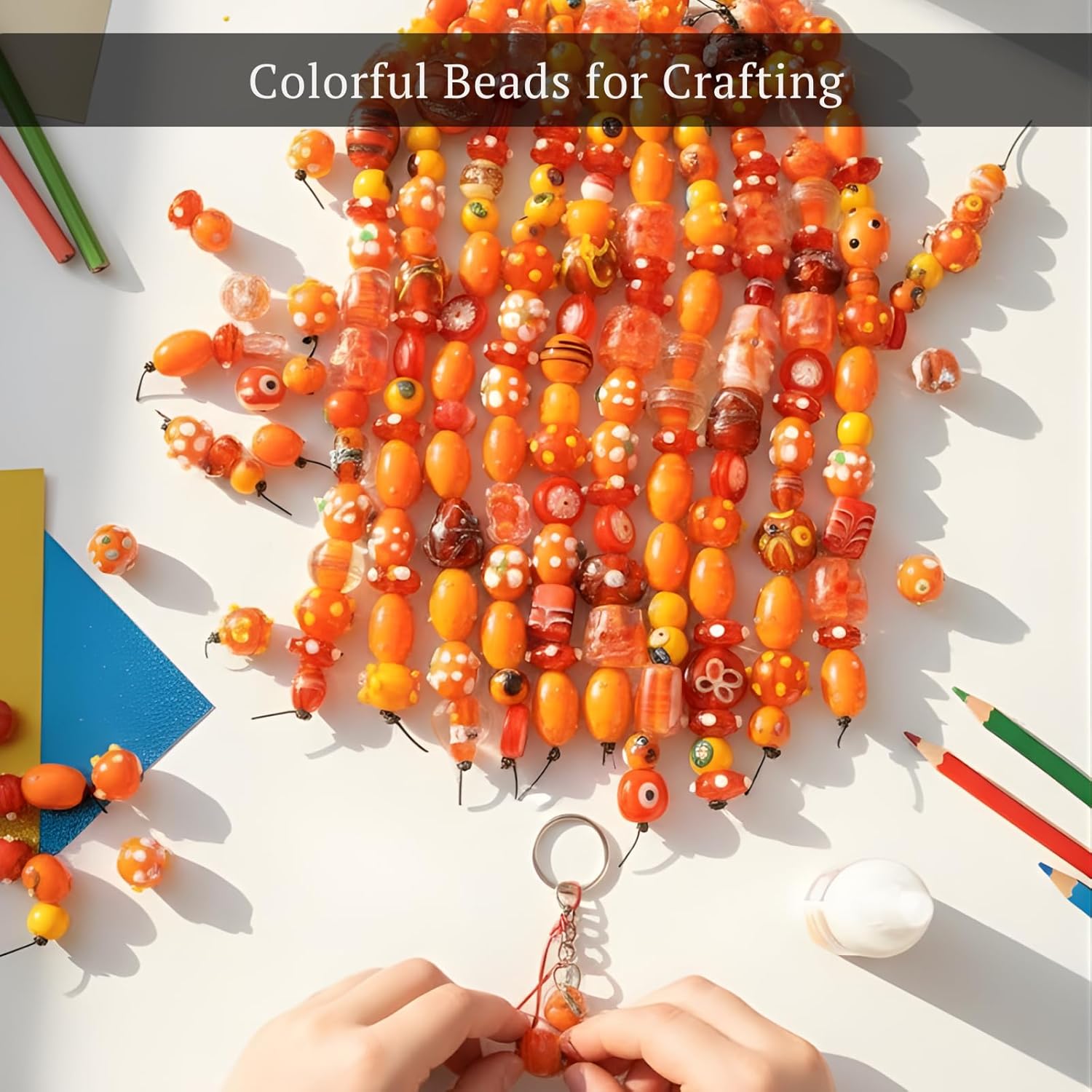 Handcrafted Orange Lampwork Glass Beads | Multi-Shape Fancy Assorted Beads Mix | Available in 40 Strands | Artistic Handmade Beads for Jewelry Making, DIY Crafts.