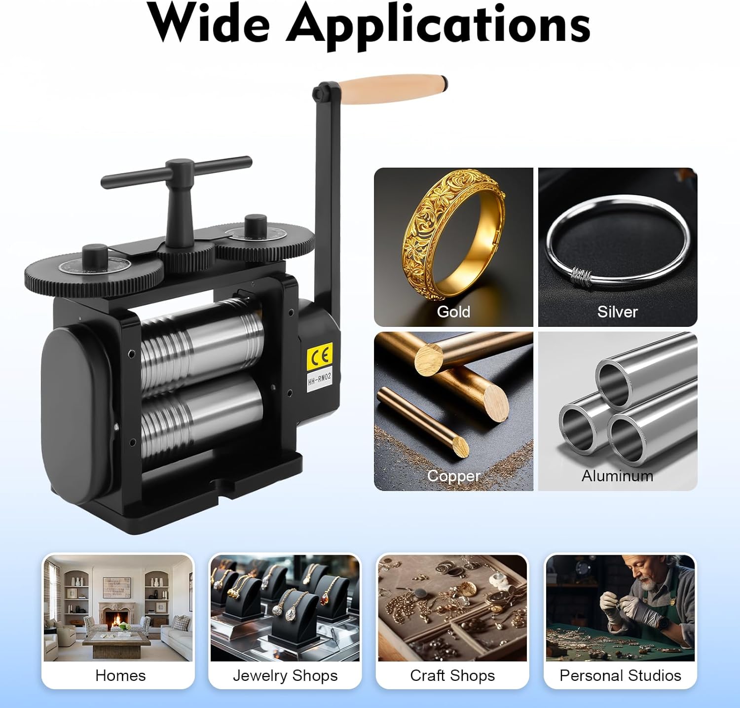 Manual Jewelry Press Rolling Mill Machine, 3-in-1 Multi-Function Rolling Mill, Jewelry Press Tabletting Tool with Hand Crank, Gold Silver Copper Aluminum and Other Tough Metals Machine (Black)