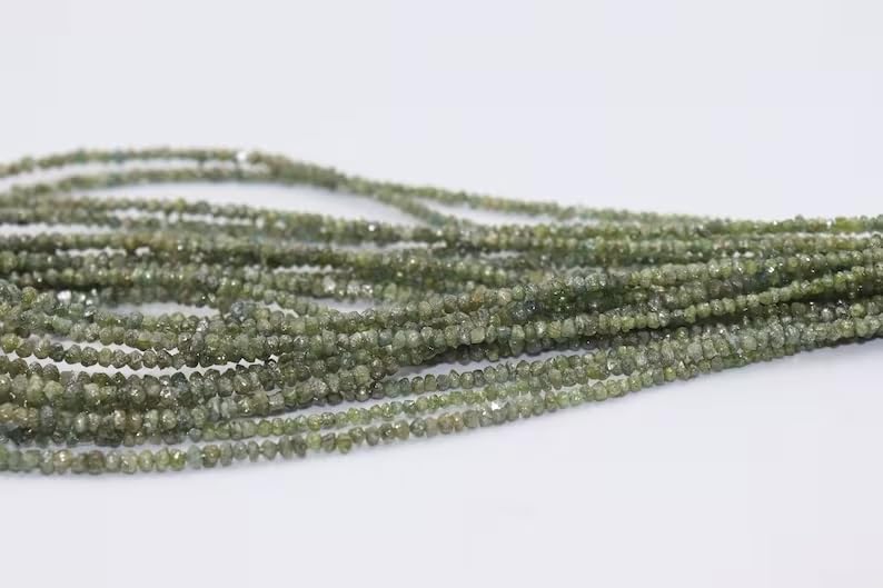 Natural Green Diamond Uncut Beads 3MM Raw Diamond Beads Strand for Jewelry Making