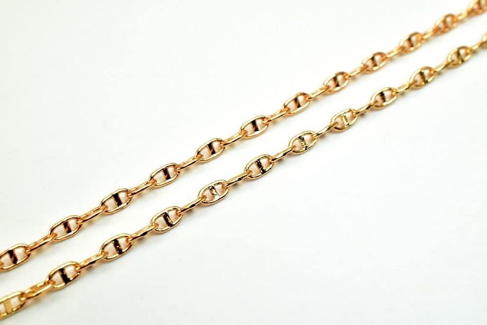 18K Pinky Gold Filled EP Chain Width 2mm Thickness 1mm Gold-Filled finding for Gold Filled Sold by Foot PGF01