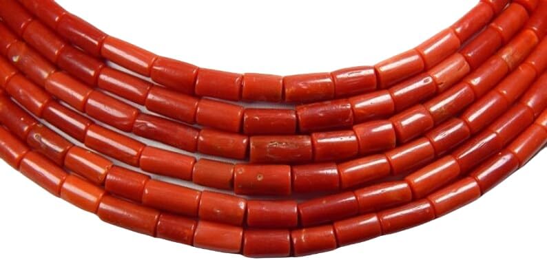 13 inch Strand of Natural gem Italian Red Coral, 3x6-4x10mm Tube Smooth Beads for DIY Jewelry Making. | Beads_04951