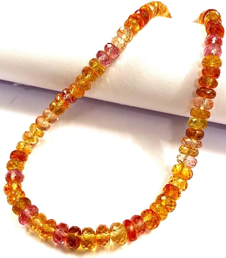 Natural PADPARADSCHA Sapphire roundelle facated Beads 6-9 MM 18 inch Long String Jewelry Making Gemstone Beads for Necklace Bracelet