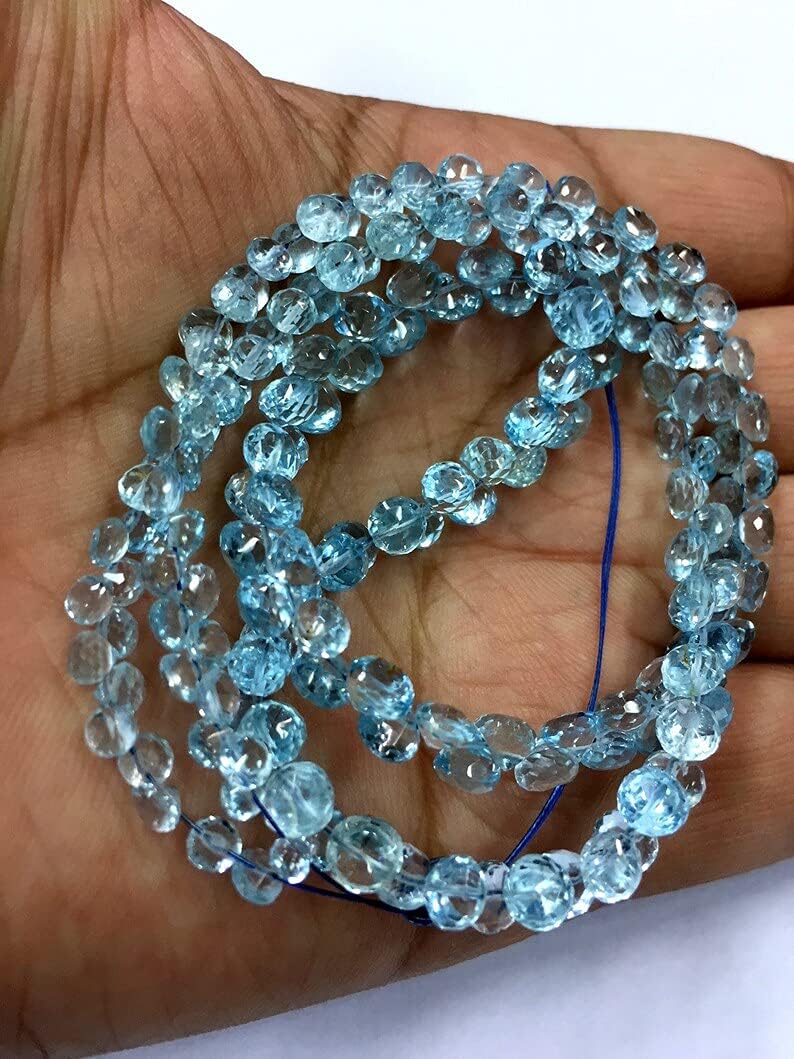 8 inch Strand of Natural Blue Topaz 4-5mm Onion Faceted briolette Beads for DIY Jewelry Making. |BRIO_01149