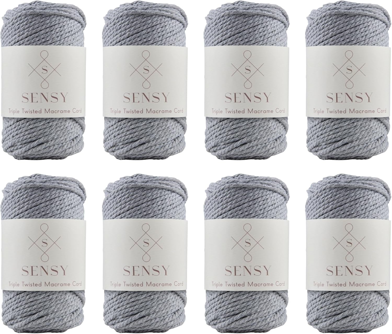 8 Skeins of Sensy Premium Macrame Cord 3mm 100 Percent Cotton, 245 Feet, 3 Strand Twisted, Macrame Rope, Macrame String Cotton Yarn, Macrame Yarn (Silver)