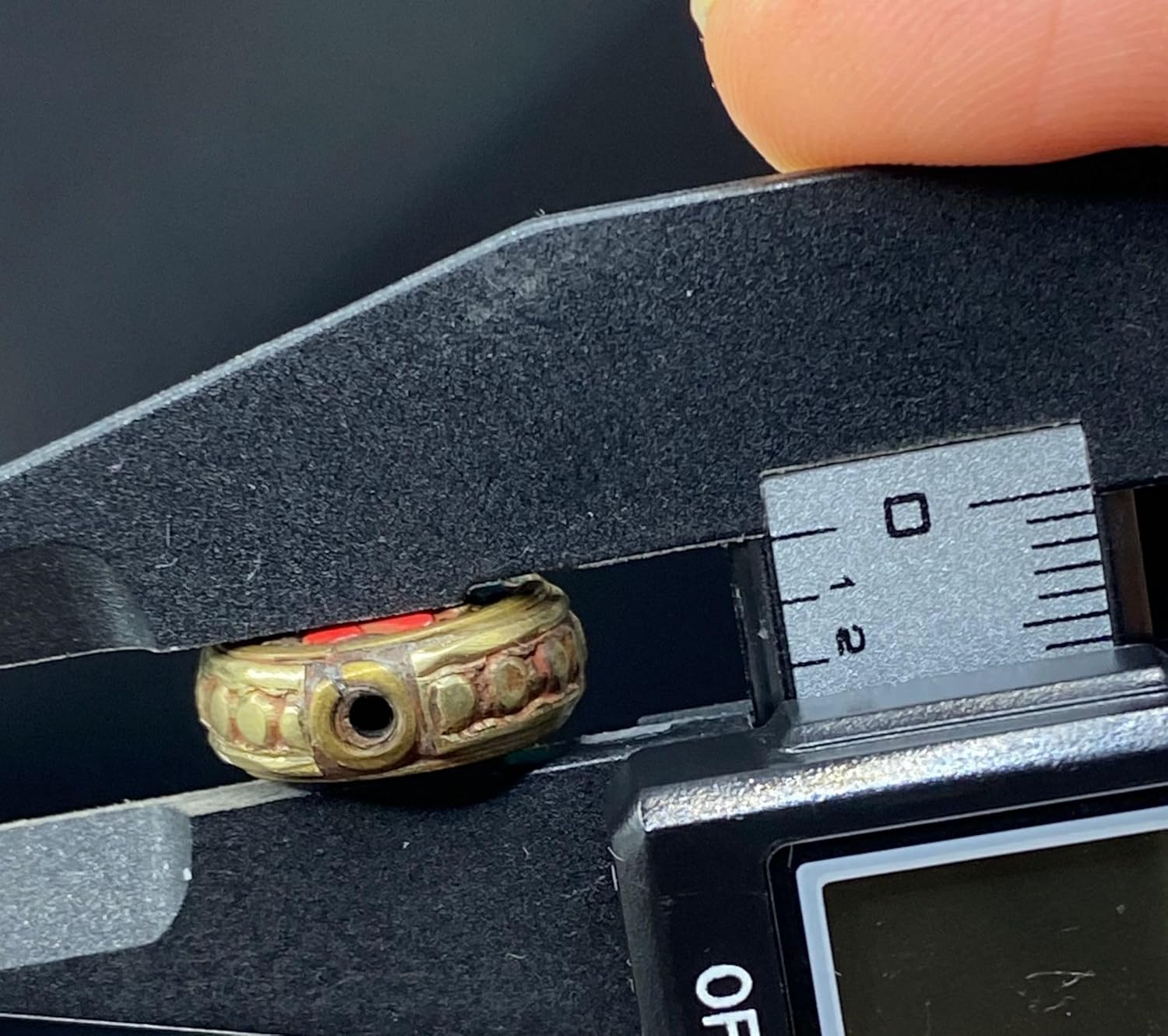 Old Antique 16x7mm Nepalese Tibetan Bead with Coral and Turquoise Inlay – 3.6g Handmade Brass Vintage Bead for Jewelry Making, Boho Crafts, Healing & Meditation Accessories (50)