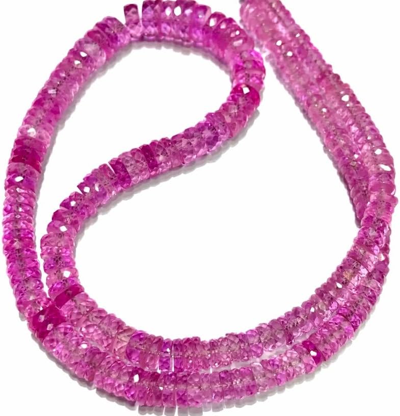 Natural Pink Sapphire tyre facated Beads 6-8 MM 18 inch Long String Jewelry Making Gemstone Beads for Necklace Bracelet