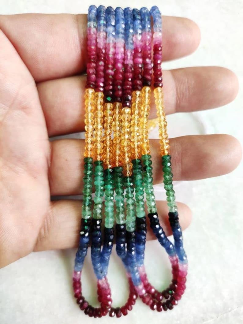 Natural Gemstone roundelle Smooth Beads 3-4 mm 15 inch Long String Jewelry Making Gemstone Beads for Necklace Bracelet
