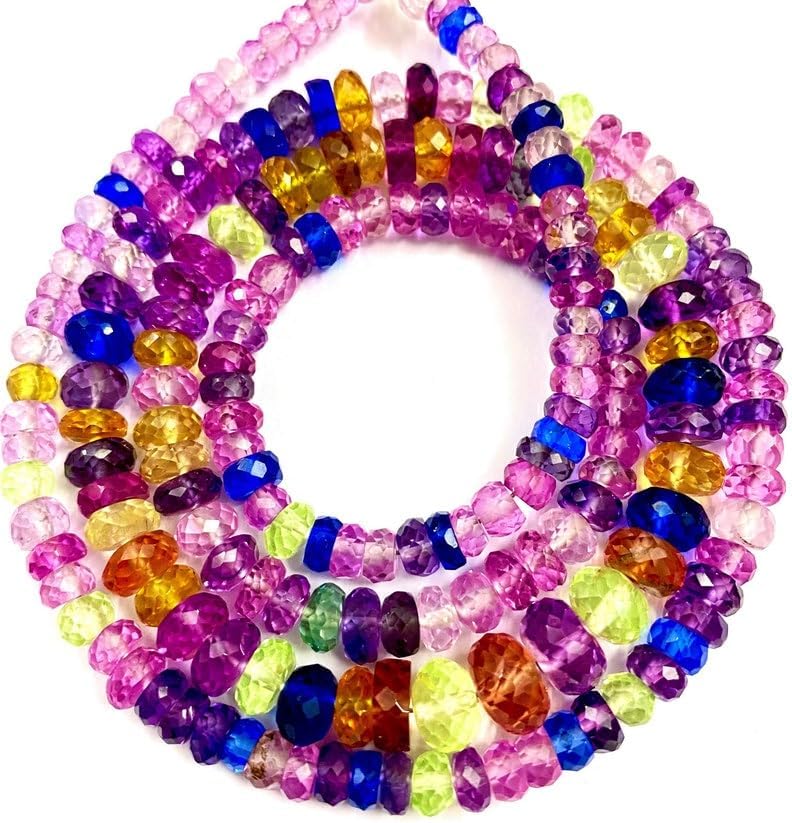 Natural Multi Sapphire roundelle facated Beads 5-8 MM 28 inch Long String Jewelry Making Gemstone Beads for Necklace Bracelet