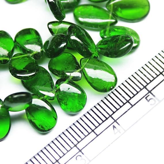 7 inch Strand of Natural Chrome Diopside 8mm12mm pear Smooth briolette Beads for DIY Jewelry Making. |BRIO_02168