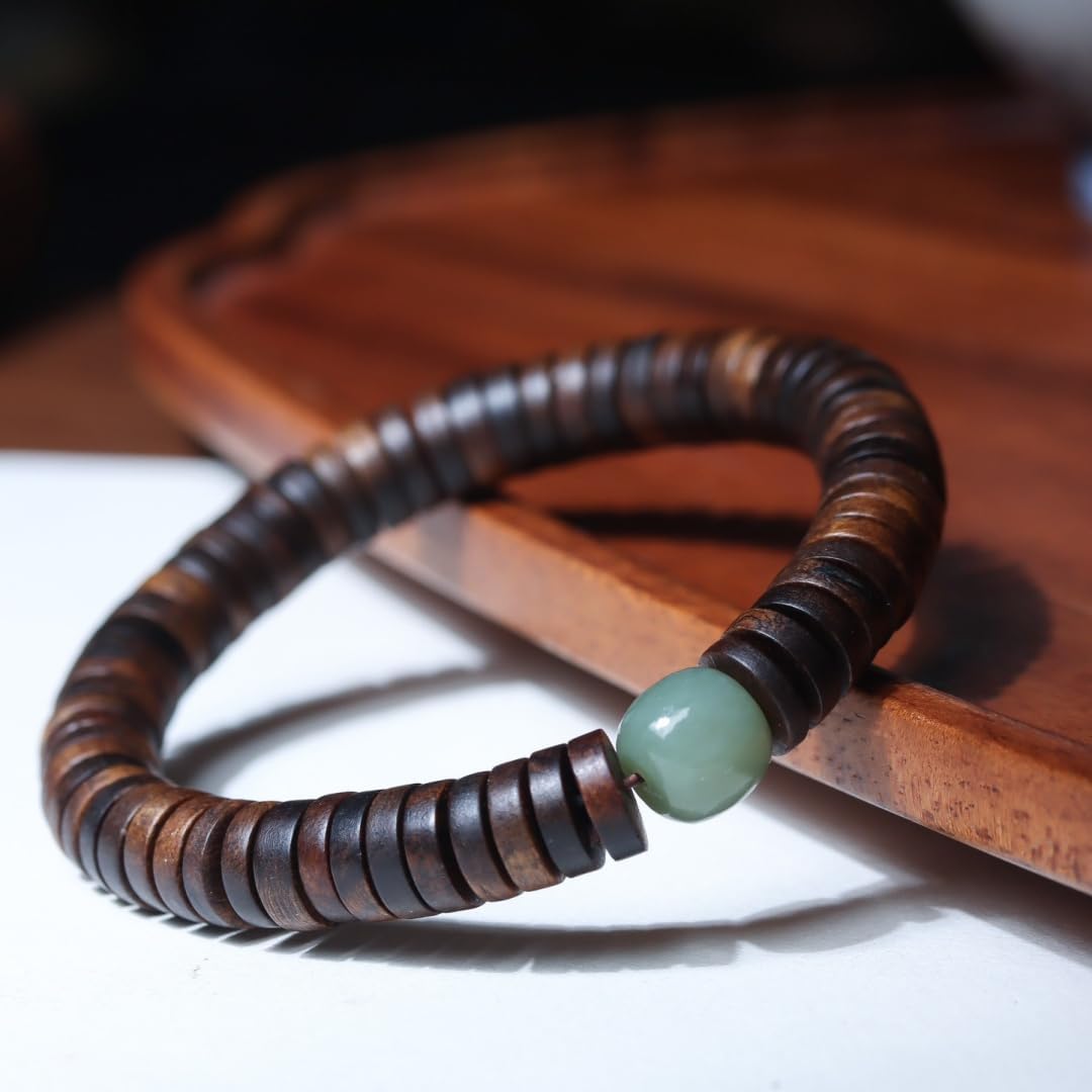 Vietnam Nha Trang Agarwood Burl Sinkwood 10mm Slice Bead Single-Strand Rosary Bracelet Prayer Beads