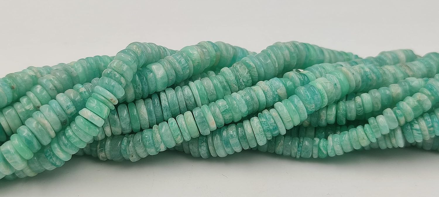 Hanumat Gems Lot of 10 Strands Natural Amazonite Smooth Heishi Gemstone Beads Strand,Amazonite Smooth Beads,Amazonite Tyre Beads,Amazonite Heishi Tyre Beads,7.00-8.00 MM Beads,16 Inches Strand.